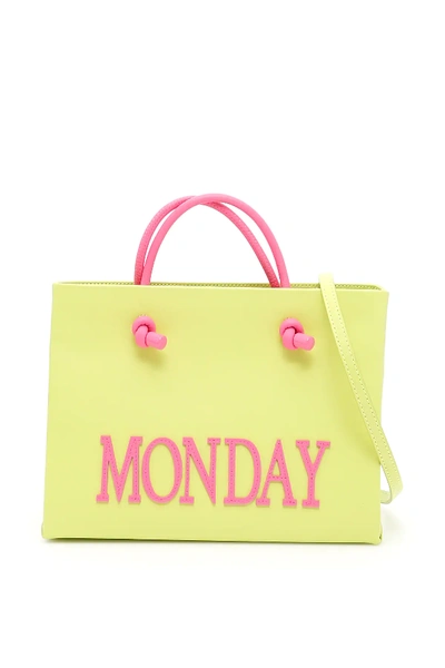 Shop Alberta Ferretti Leather Monday Shopping Bag In Yellow,pink,fuchsia