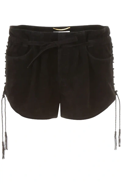 Shop Saint Laurent Suede Shorts In Black