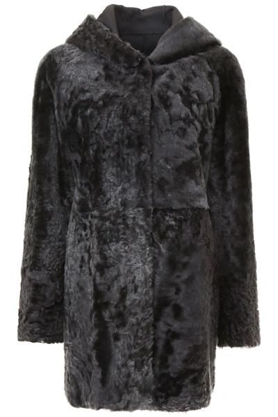 Shop Drome Reversible Fur Coat In Grey