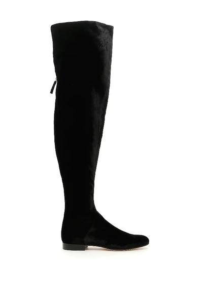 Shop Alberta Ferretti Velvet Knee-high Boots In Black