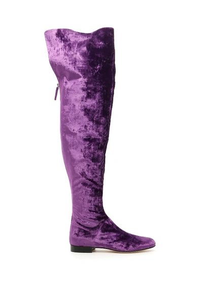 Shop Alberta Ferretti Velvet Knee-high Boots In Purple