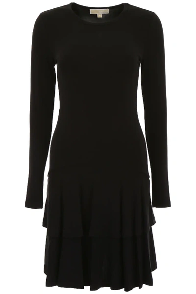 Shop Michael Michael Kors Midi Dress With Ruffles In Black