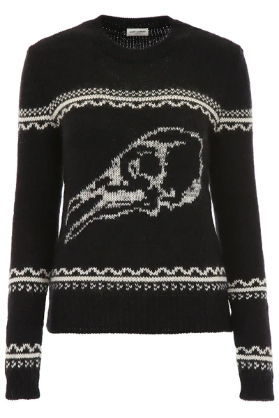 Shop Saint Laurent Skull Bird Pull In Black,white