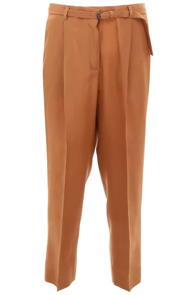 Shop Bottega Veneta Fluid Crepe Trousers In Brown
