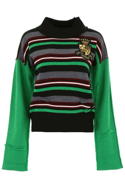 Shop Jw Anderson Striped Pull With Logo In Green,grey