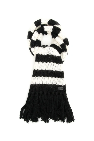 Shop Saint Laurent Striped Knit Scarf In White,black