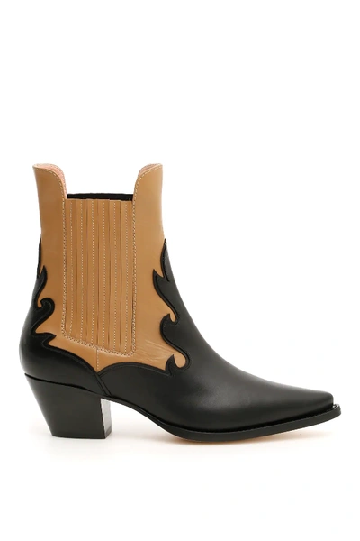 Shop Alberta Ferretti Bicolor Boots In Black,beige