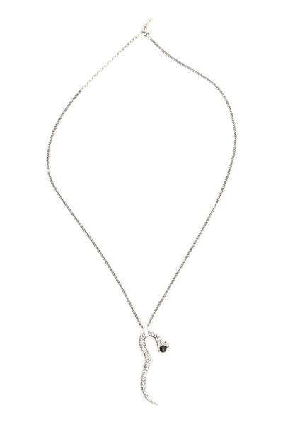 Shop Saint Laurent Snake Necklace In Silver,metallic,black