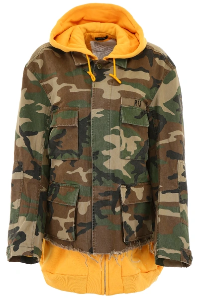 Shop R13 Camouflage Jacket With Hoodie In Yellow,green