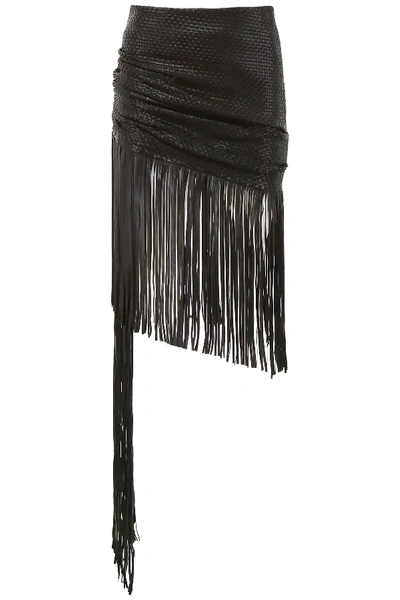 Shop Magda Butrym Leather St. John Skirt With Fringes In Black