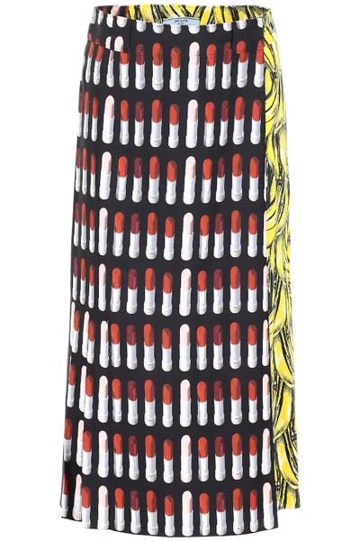 Shop Prada Lipstick And Banana Skirt In Red,black,yellow