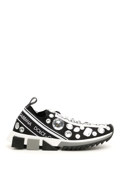 Shop Dolce & Gabbana Crystal Sorrento Sneakers In White,black
