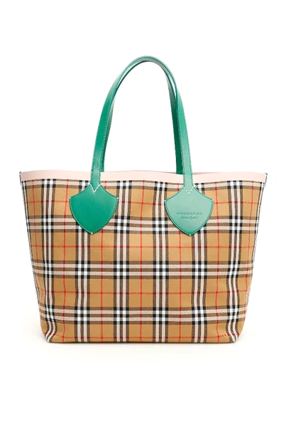 Shop Burberry The Giant Reversible Tote Bag In Green,beige,pink