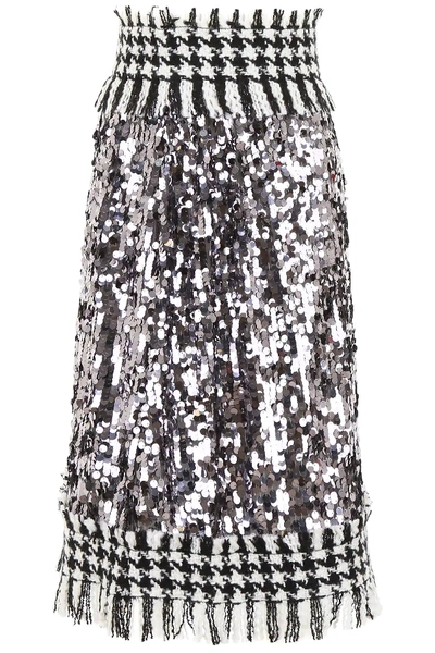 Shop Dolce & Gabbana Tweed And Sequins Skirt In White,black,metallic