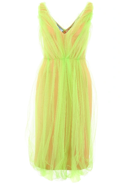 Shop Prada Tulle Dress In Beige,green