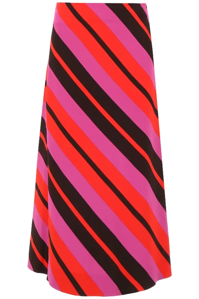 Shop Marni Striped Midi Skirt In Fuchsia,black,red