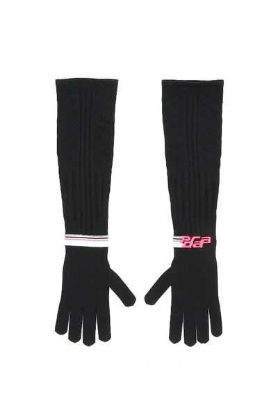 Shop Prada Techno Nylon Long Gloves In Black,white,fuchsia