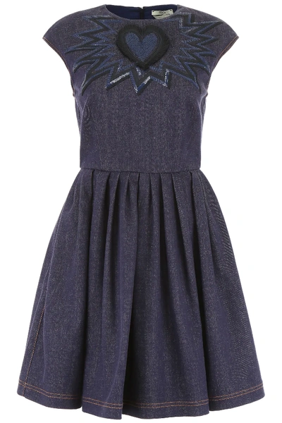 Shop Fendi Denim Dress With Embroidery In Blue