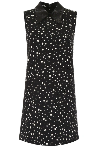 Shop Miu Miu Mini Dress With Stars In Black,white