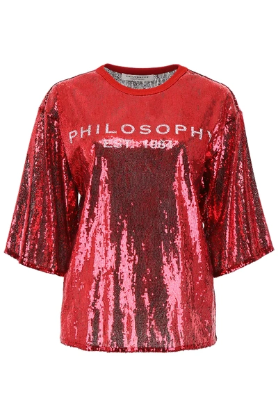 Shop Philosophy Sequins Logo Blouse In Red