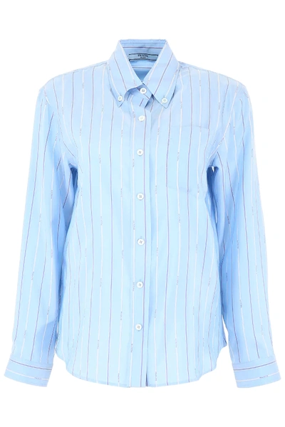 Shop Prada Micro Logo Shirt In Light Blue,white