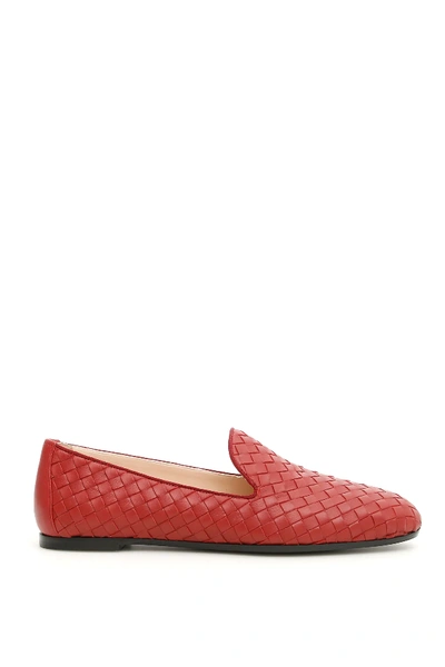 Shop Bottega Veneta Intrecciato Moccasins In Red