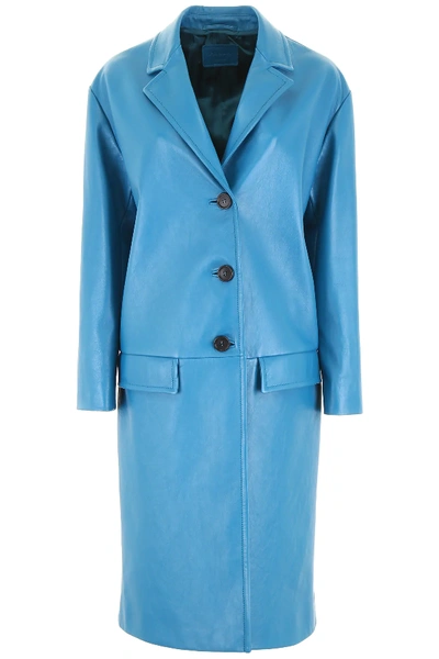 Shop Prada Nappa Coat In Blue