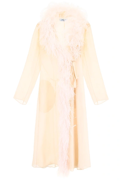 Shop Prada Robe With Feathers In Beige