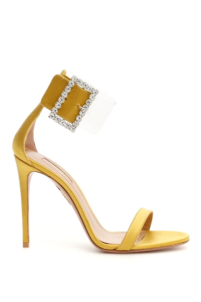 Shop Aquazzura Casablanca Strass Sandals 105 In Yellow,gold