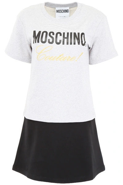 Shop Moschino Sweatshirt Dress With Logo Print In Grey,black