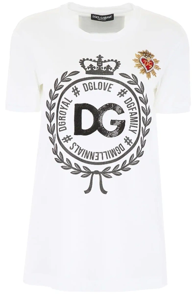 Shop Dolce & Gabbana Printed T-shirt With Embroidery In White