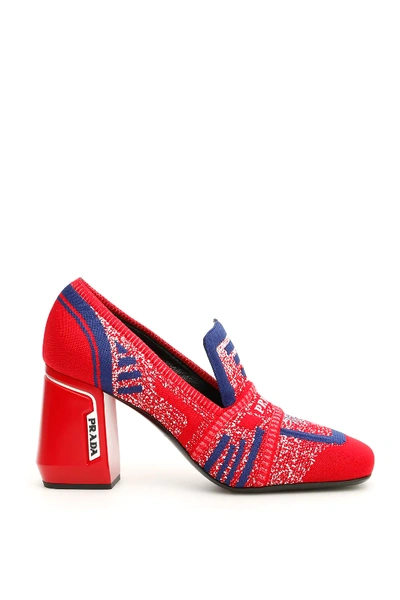 Shop Prada Knit Loafers 85 In Red,blue,white