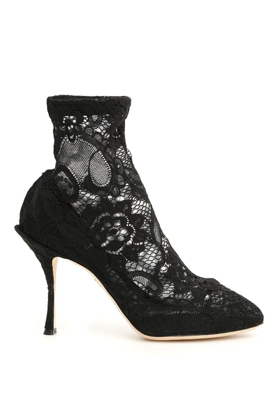 Shop Dolce & Gabbana Stretch Lace Booties In Black
