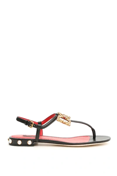 Shop Dolce & Gabbana Sandals With Logo Buckle In Black