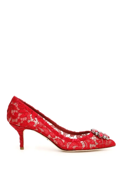 Shop Dolce & Gabbana Lace Bellucci Pumps In Red