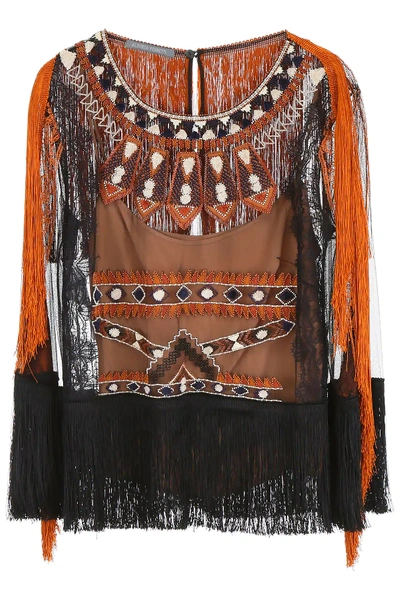 Shop Alberta Ferretti Ethnic Blouse In Black,brown,beige