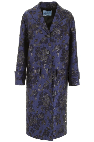 Shop Prada Cloquet Coat With Logo In Blue,black