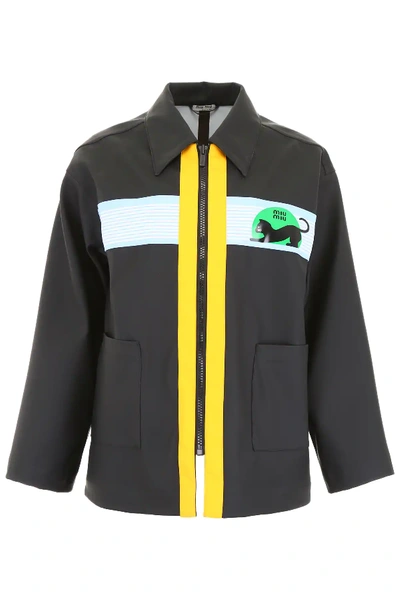 Shop Miu Miu Waxed Raincoat With Logo In Black,yellow