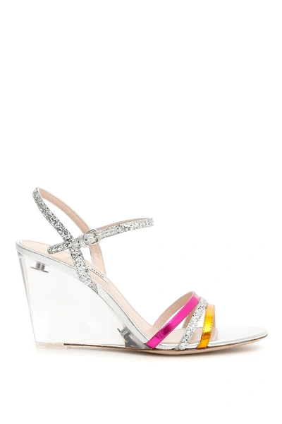 Shop Miu Miu Plexi Wedge Sandals In Silver,fuchsia,orange