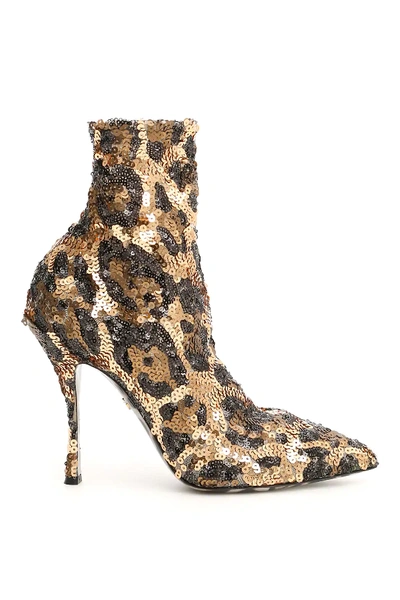 Shop Dolce & Gabbana Lori Sequined Booties In Gold,brown,black