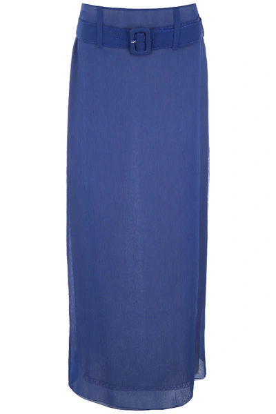Shop Prada Long Crepon Skirt In Blue