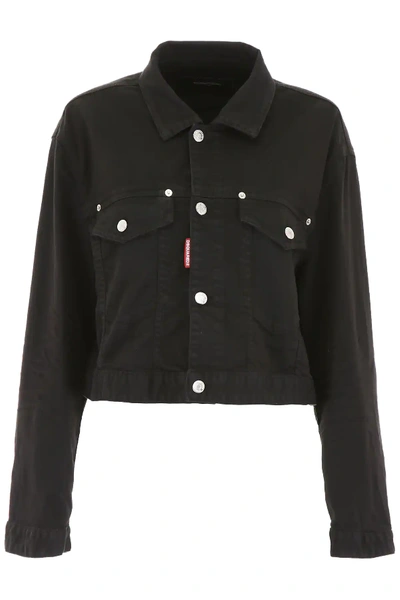 Shop Dsquared2 Cropped Denim Jacket In Black