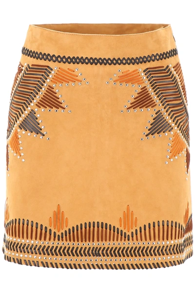 Shop Alberta Ferretti Ethnic Mini Skirt In Brown