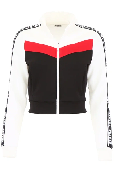 Shop Miu Miu Track Jacket With Logo In White,black,red
