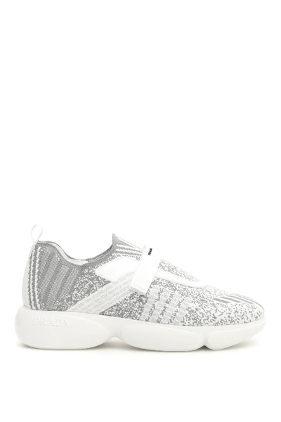 Shop Prada Cloudbust Sneakers In White,grey,silver