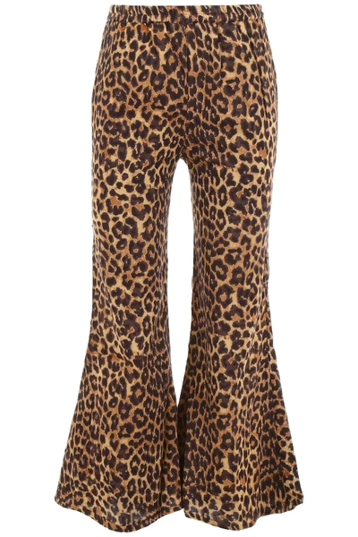Shop Mes Demoiselles Leopard-printed Flared Trousers In Beige,black