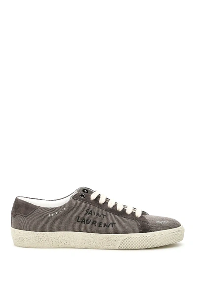 Shop Saint Laurent Canvas Sneakers With Logo In Grey