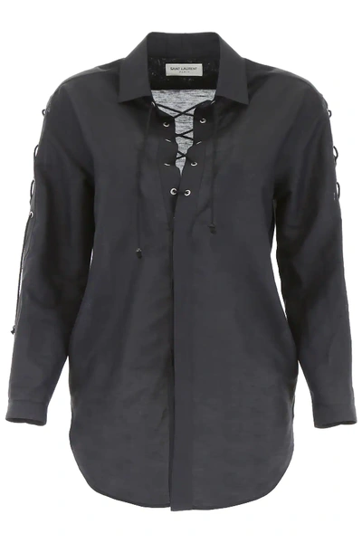 Shop Saint Laurent Shirt With Laces In Black