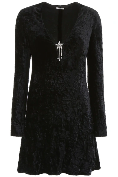 Shop Miu Miu Velvet Mini Dress In Black