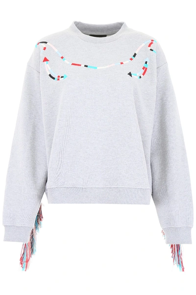 Shop Alanui Fringed Sweatshirt In Grey